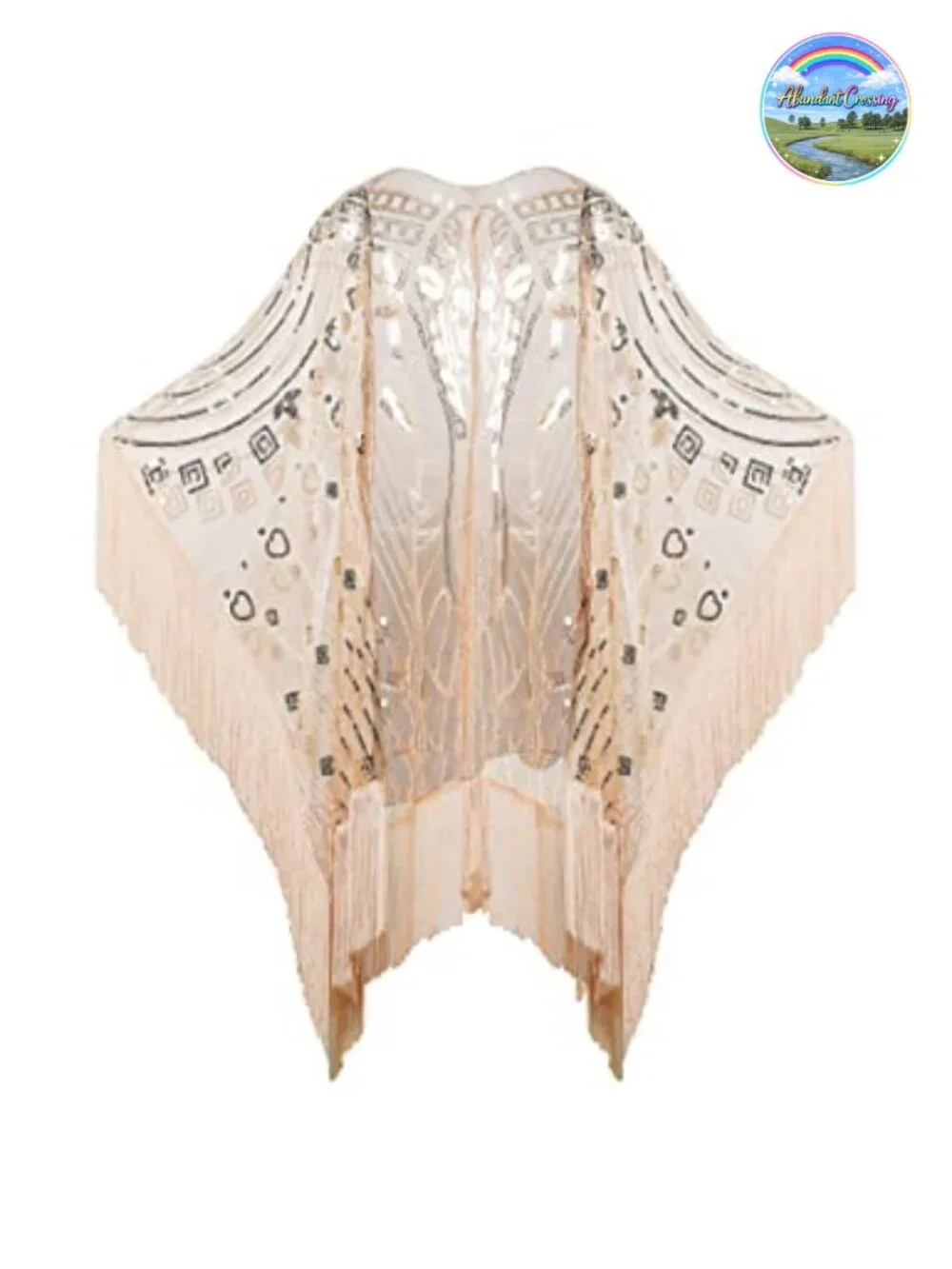 Sequin Beaded Fringed Evening Cape Shawl Wrap for Wedding